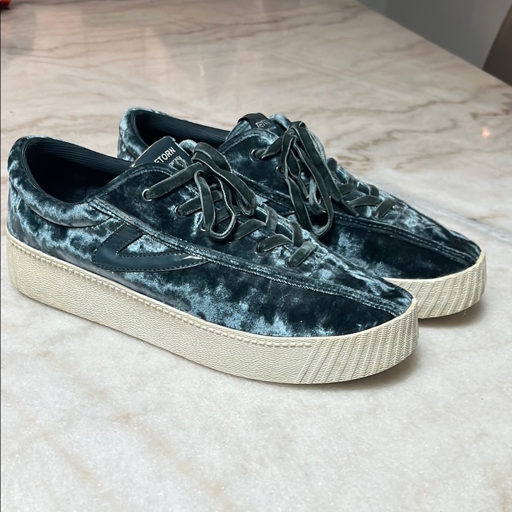 Tretorn Velvet Sneakers in Black and Cream